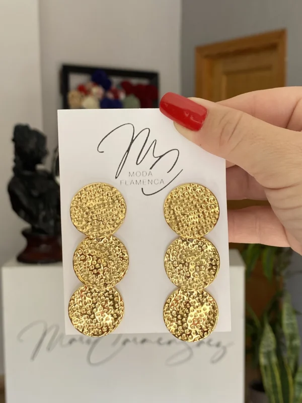 Pendientes de flamenca dorados largos redondos