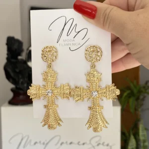 Pendientes de cruz de flamenca dorados