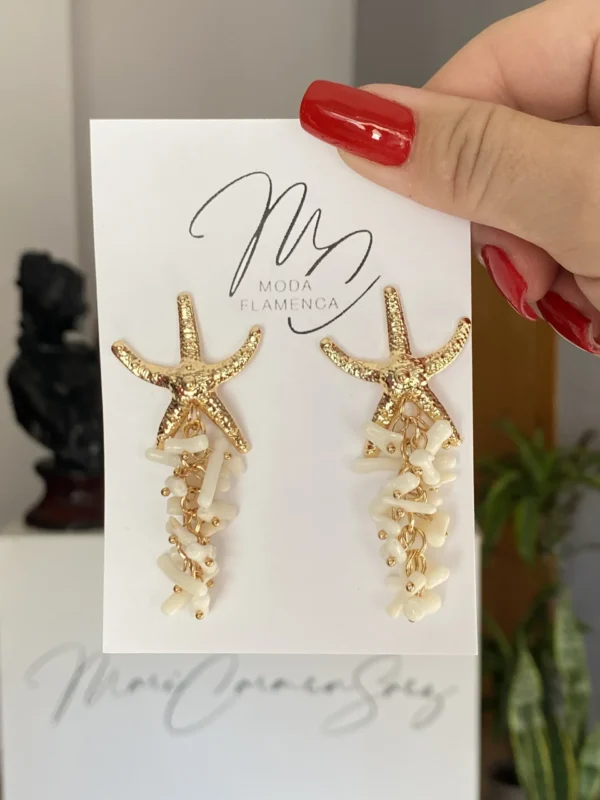 Pendientes de flamenca dorados de estrellas de mar