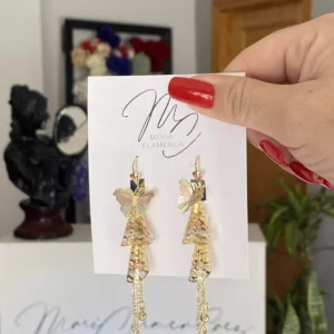 Pendientes de flamenca dorados de mariposa largos